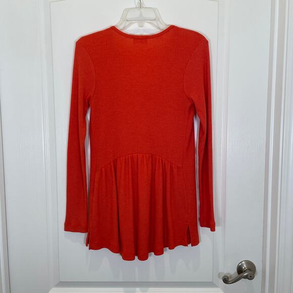 Anthropologie t.la Waffle Knit Thermal Top Orange Split Neck XS - Picture 4 of 4